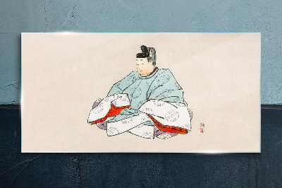 Japanese artist in traditional costume Glass Wall Art