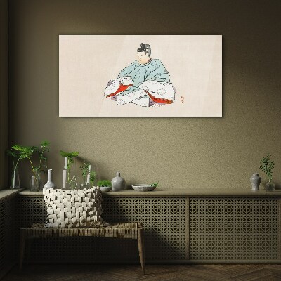 Japanese artist in traditional costume Glass Wall Art