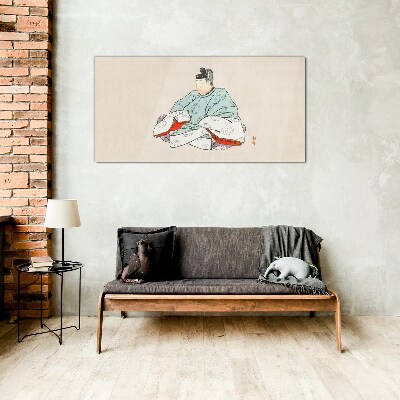 Japanese artist in traditional costume Glass Wall Art