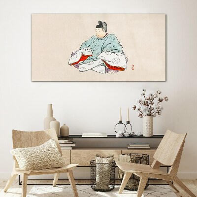 Japanese artist in traditional costume Glass Wall Art