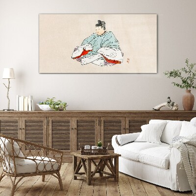 Japanese artist in traditional costume Glass Wall Art