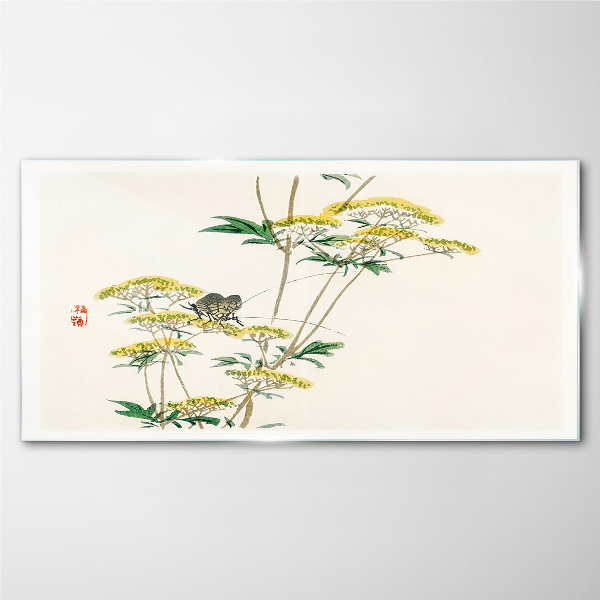 Floral harmony with butterfly Glass Wall Art
