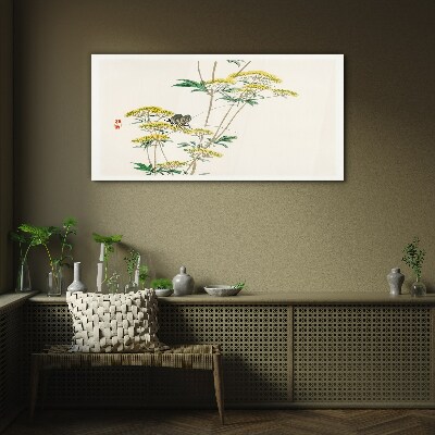 Floral harmony with butterfly Glass Wall Art