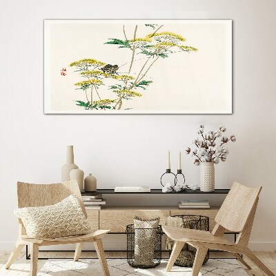 Floral harmony with butterfly Glass Wall Art