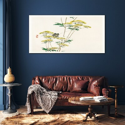 Floral harmony with butterfly Glass Wall Art