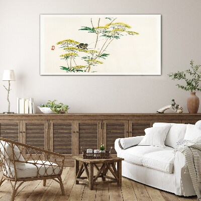 Floral harmony with butterfly Glass Wall Art