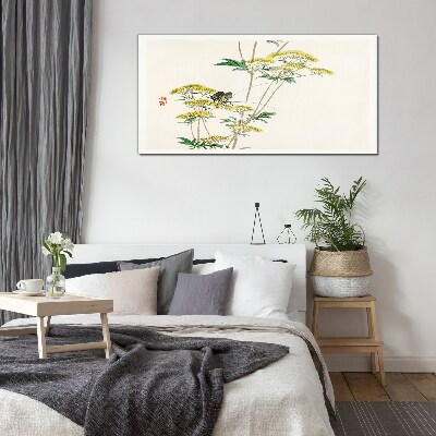 Floral harmony with butterfly Glass Wall Art