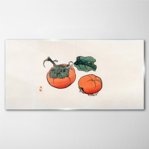 Persimmons on a light background Glass Wall Art