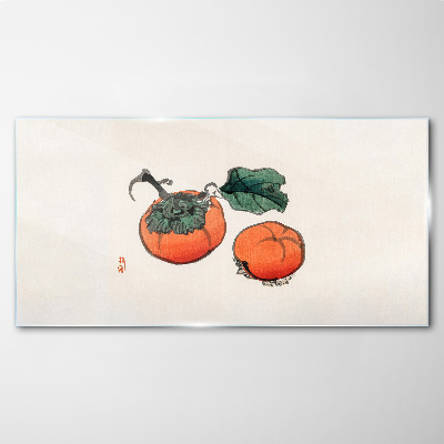 Persimmons on a light background Glass Wall Art