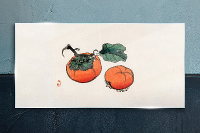 Persimmons on a light background Glass Wall Art