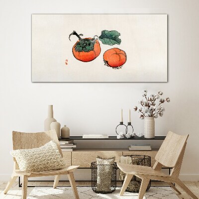 Persimmons on a light background Glass Wall Art