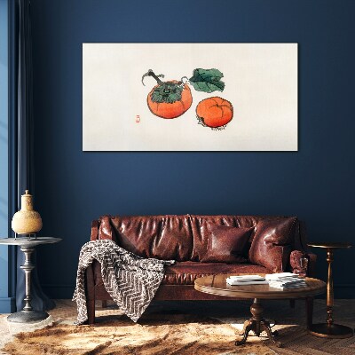 Persimmons on a light background Glass Wall Art