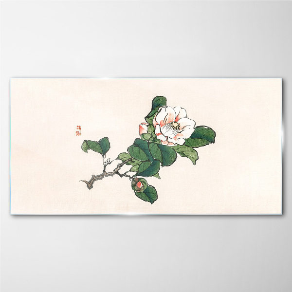 Magnolia flower on a branch Glass Wall Art