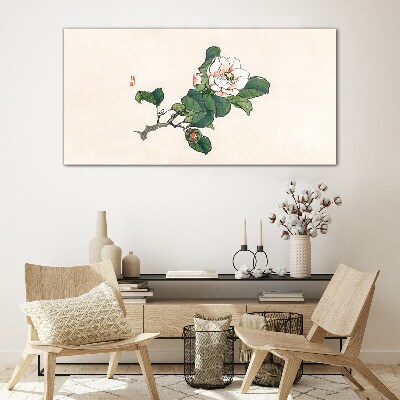 Magnolia flower on a branch Glass Wall Art