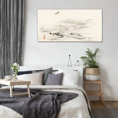 A peaceful landscape with a bird Glass Wall Art