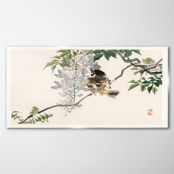 A winged friend on a branch Glass Wall Art