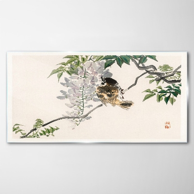 A winged friend on a branch Glass Wall Art