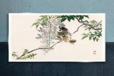 A winged friend on a branch Glass Wall Art