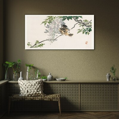 A winged friend on a branch Glass Wall Art