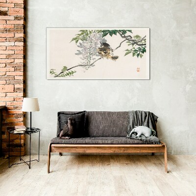 A winged friend on a branch Glass Wall Art