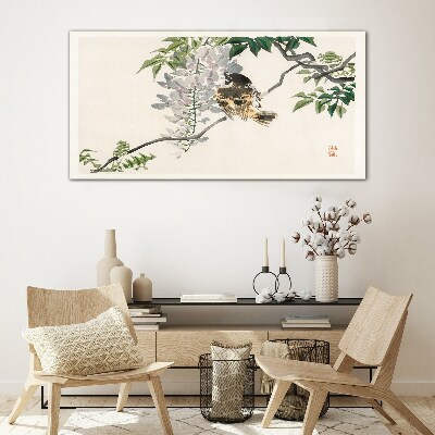 A winged friend on a branch Glass Wall Art