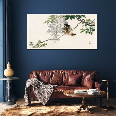 A winged friend on a branch Glass Wall Art
