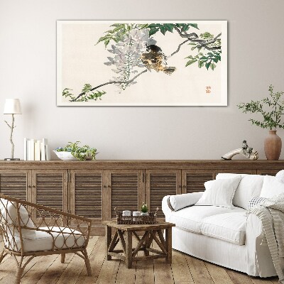 A winged friend on a branch Glass Wall Art