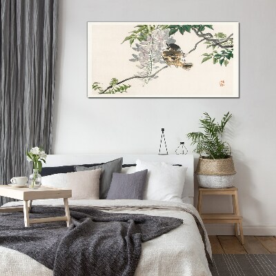 A winged friend on a branch Glass Wall Art