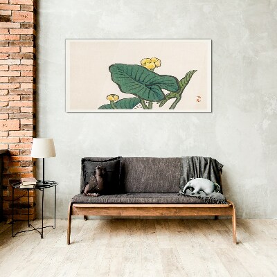 Flowers against the background of leaves Glass Wall Art