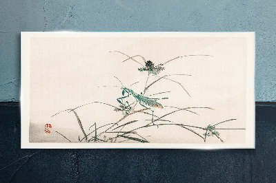 Butterfly on the grass Glass Wall Art