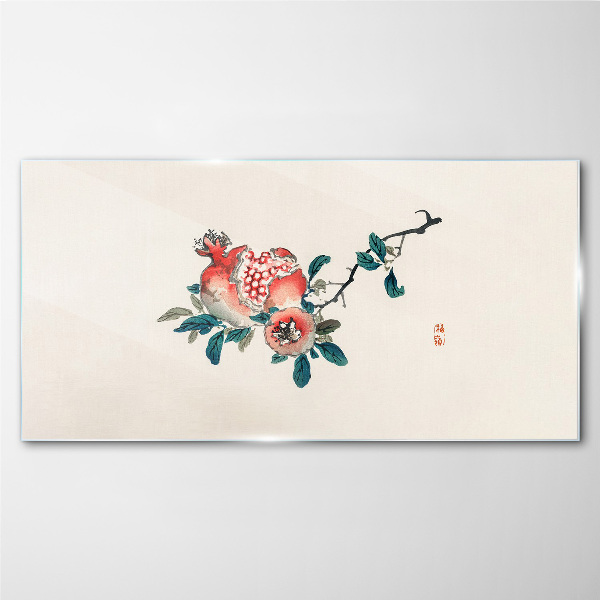 Floral arrangement with pomegranate Glass Wall Art