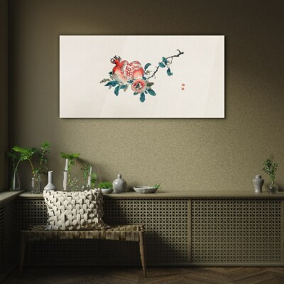 Floral arrangement with pomegranate Glass Wall Art
