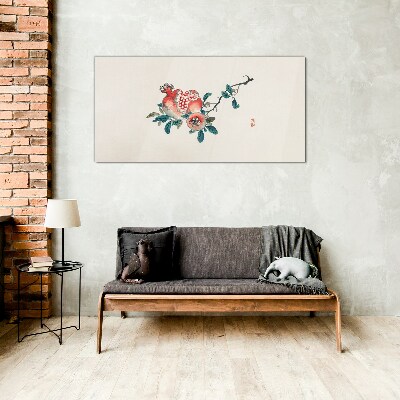 Floral arrangement with pomegranate Glass Wall Art
