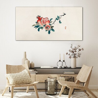 Floral arrangement with pomegranate Glass Wall Art