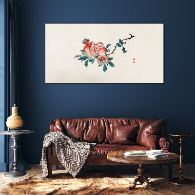 Floral arrangement with pomegranate Glass Wall Art