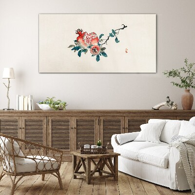 Floral arrangement with pomegranate Glass Wall Art