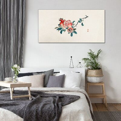 Floral arrangement with pomegranate Glass Wall Art