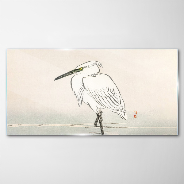 White heron in the fog Glass Wall Art