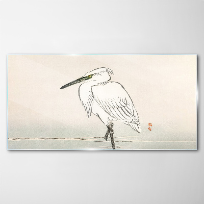 White heron in the fog Glass Wall Art