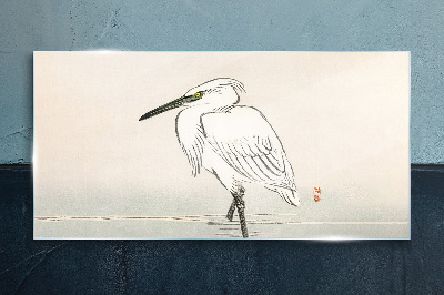 White heron in the fog Glass Wall Art
