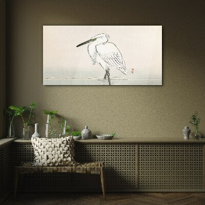White heron in the fog Glass Wall Art