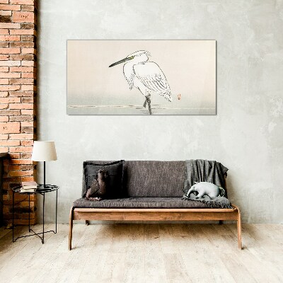 White heron in the fog Glass Wall Art