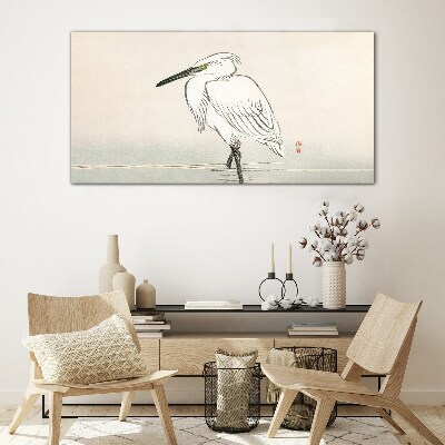 White heron in the fog Glass Wall Art