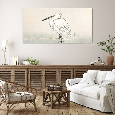 White heron in the fog Glass Wall Art