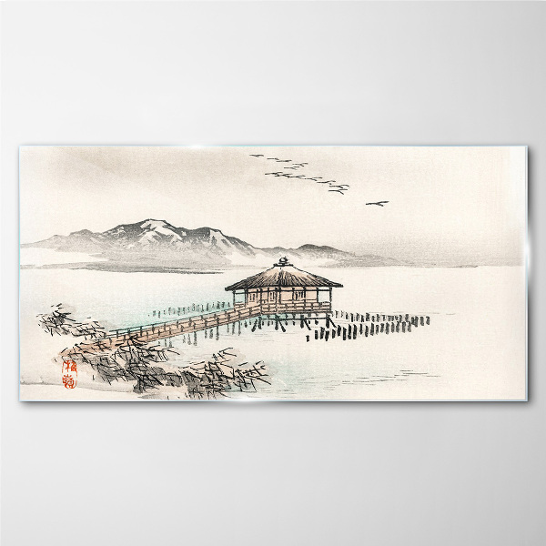 A peaceful landscape by the water Glass Wall Art