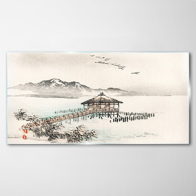 A peaceful landscape by the water Glass Wall Art