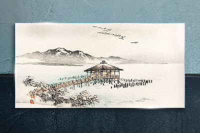 A peaceful landscape by the water Glass Wall Art
