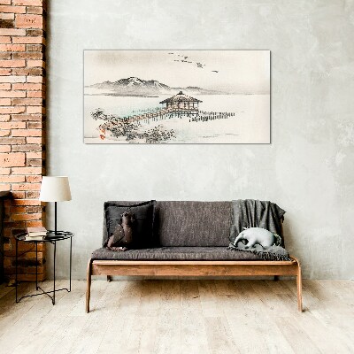 A peaceful landscape by the water Glass Wall Art