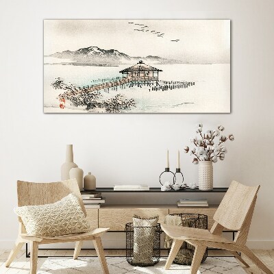 A peaceful landscape by the water Glass Wall Art