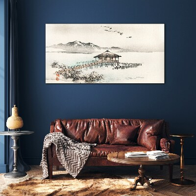 A peaceful landscape by the water Glass Wall Art